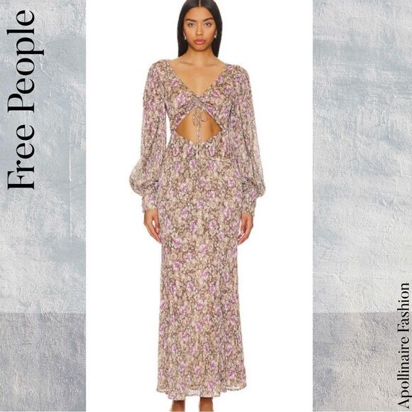 FREE PEOPLE BY FOR LOVE AND LEMONS WYNNE MAXI DRESS SMALL NWT IN PURPLE - Picture 4 of 8